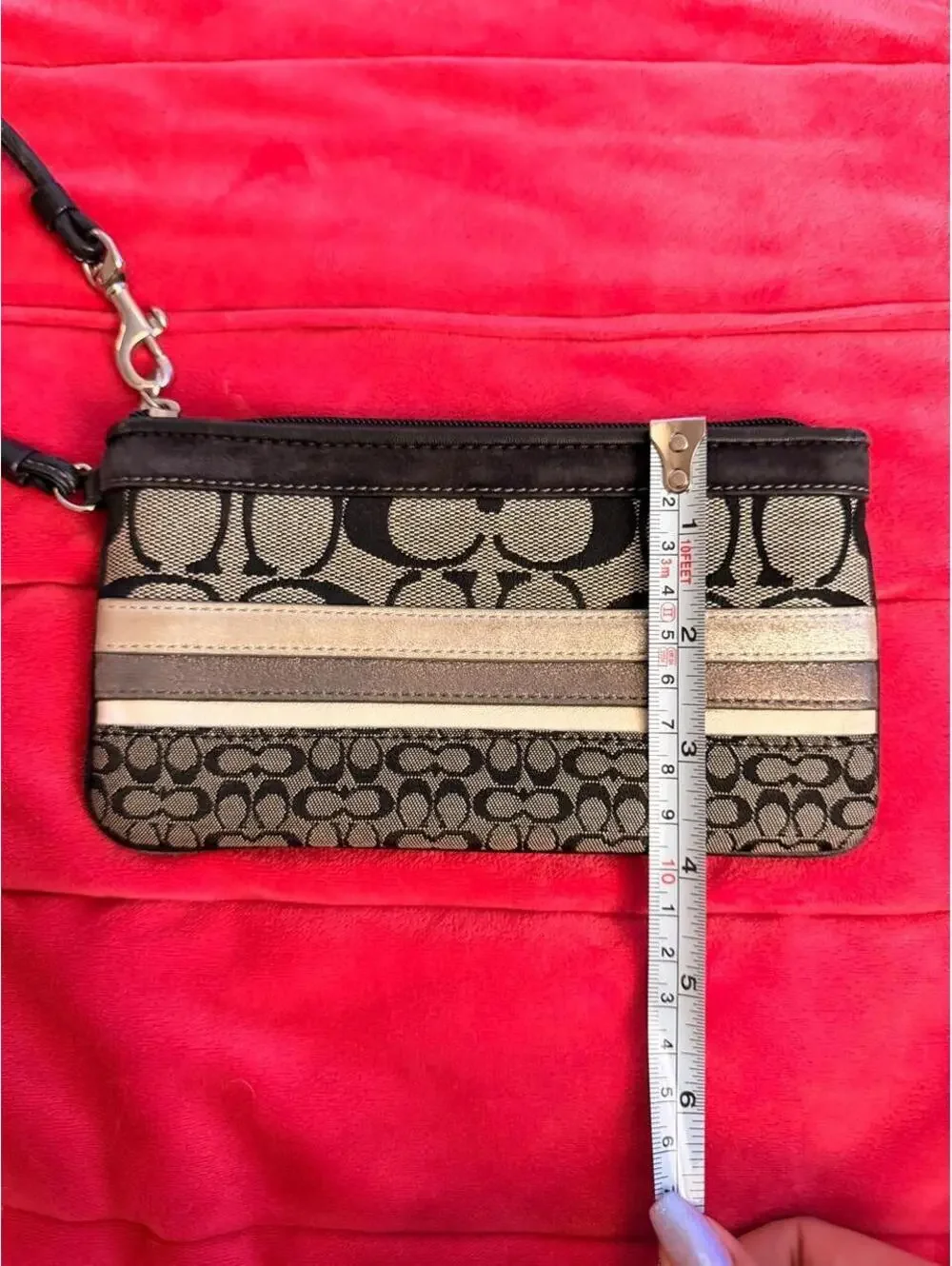 Vintage Black/Silver Coach Wristlet with Horizontal Stripes